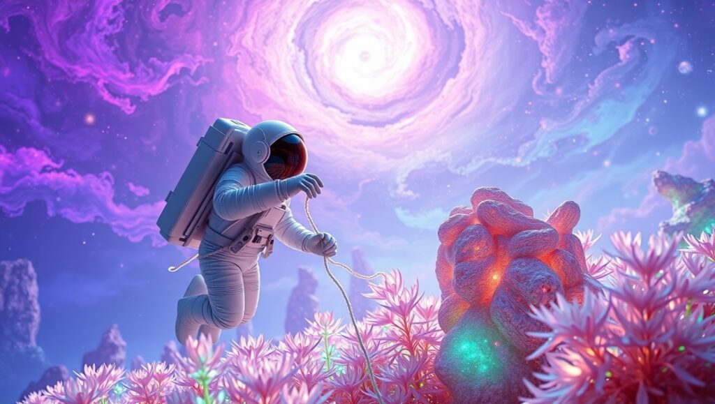Astronaut in Alien Dreamscape – free AI stock image