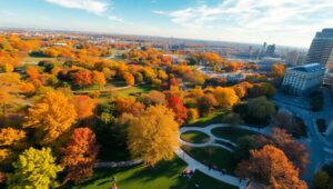 Autumn Colors Over City Park – free AI stock image