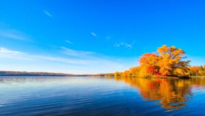 Autumn Lake Reflection Scene – free AI stock image