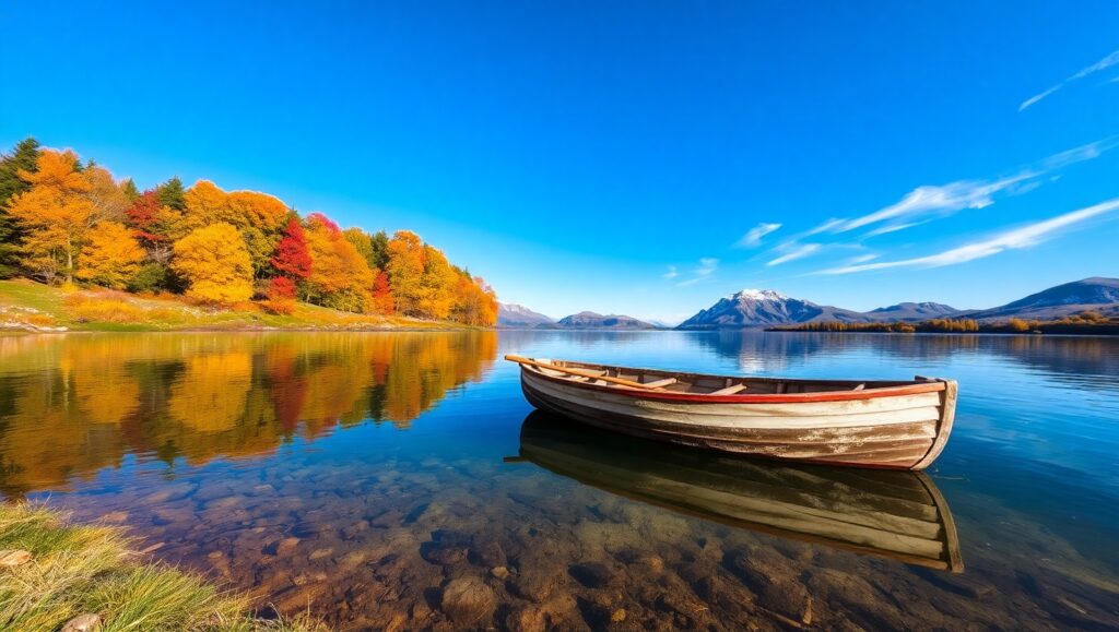Autumn Reflections in Mountain Lake – free AI stock image