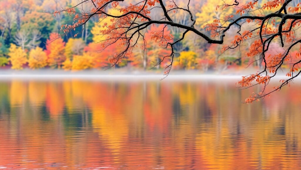 Autumn Reflections on a Serene Lake – free AI stock image