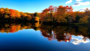 Autumn Reflections on a Tranquil Lake – free AI stock image
