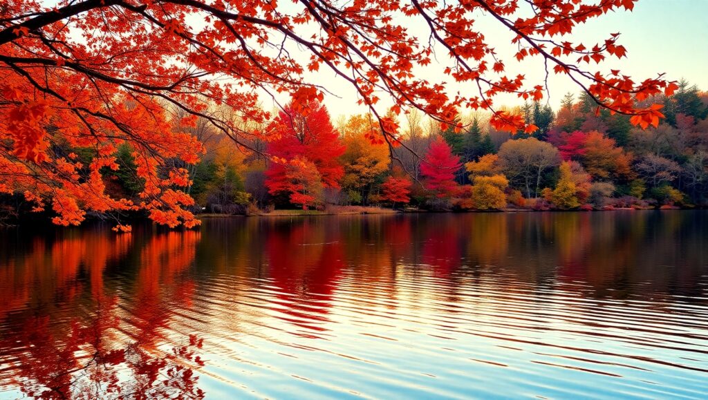 Autumn Serenity at Sunset – free AI stock image
