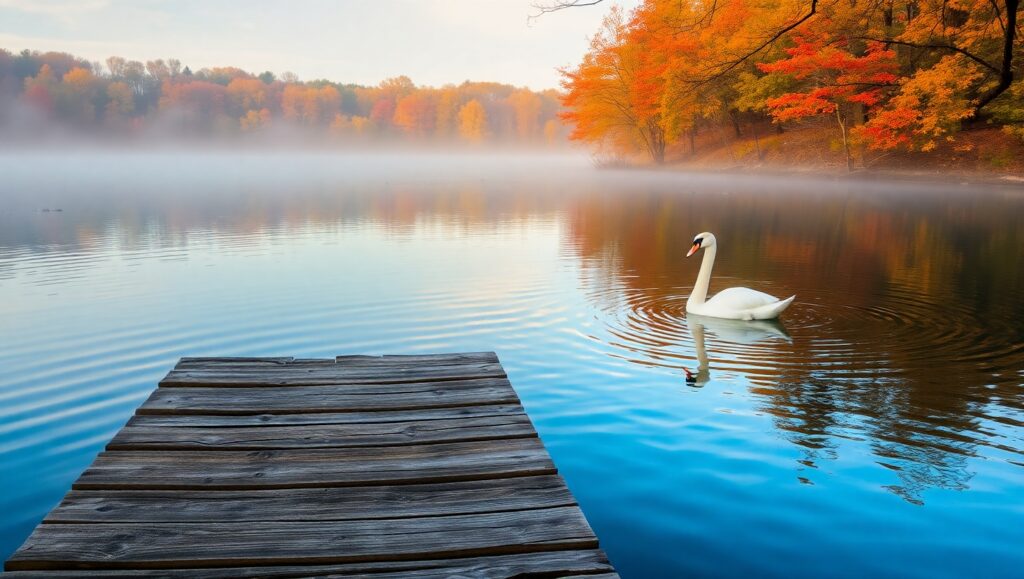 Autumn Serenity at the Lake – free AI stock image