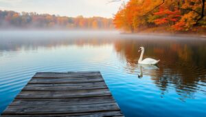 Autumn Serenity at the Lake – free AI stock image