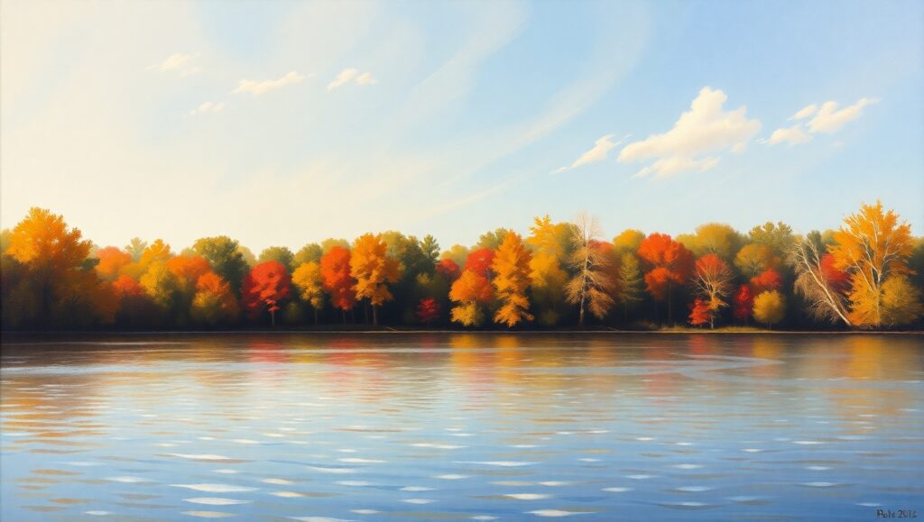 Autumn Serenity at the Lake – free AI stock image