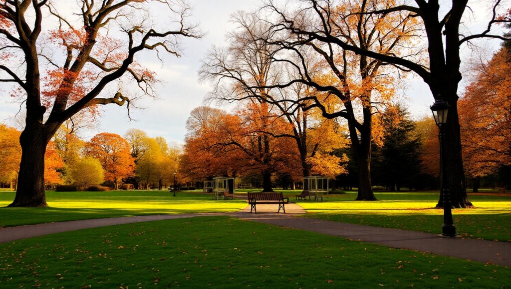Autumn Serenity in a City Park – free AI stock image
