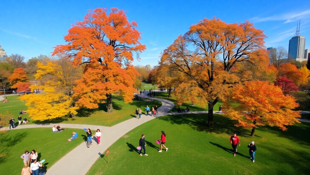 Autumn Splendor in City Park – free AI stock image
