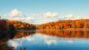 Autumn Tranquility in Pointillism – free AI stock image