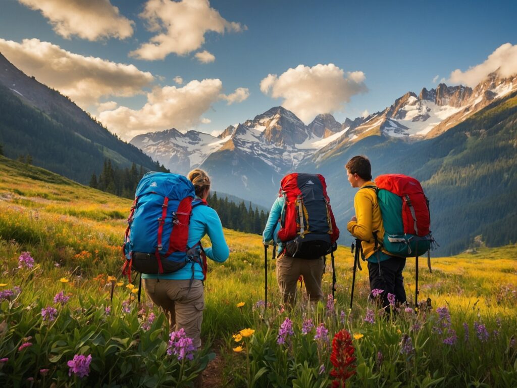 Backpacking Through Majestic Mountain Landscapes – free AI stock image
