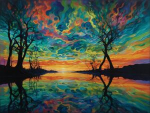 Beneath the Dreamlike Sky of Whirling Colors – free AI stock image