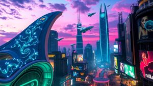 Bioluminescent City at Twilight – free AI stock image