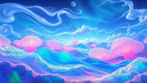 Bioluminescent Terrain of Dreams – free AI stock image