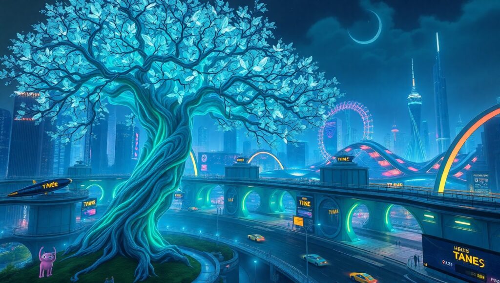 Bioluminescent Urban Haven – free AI stock image