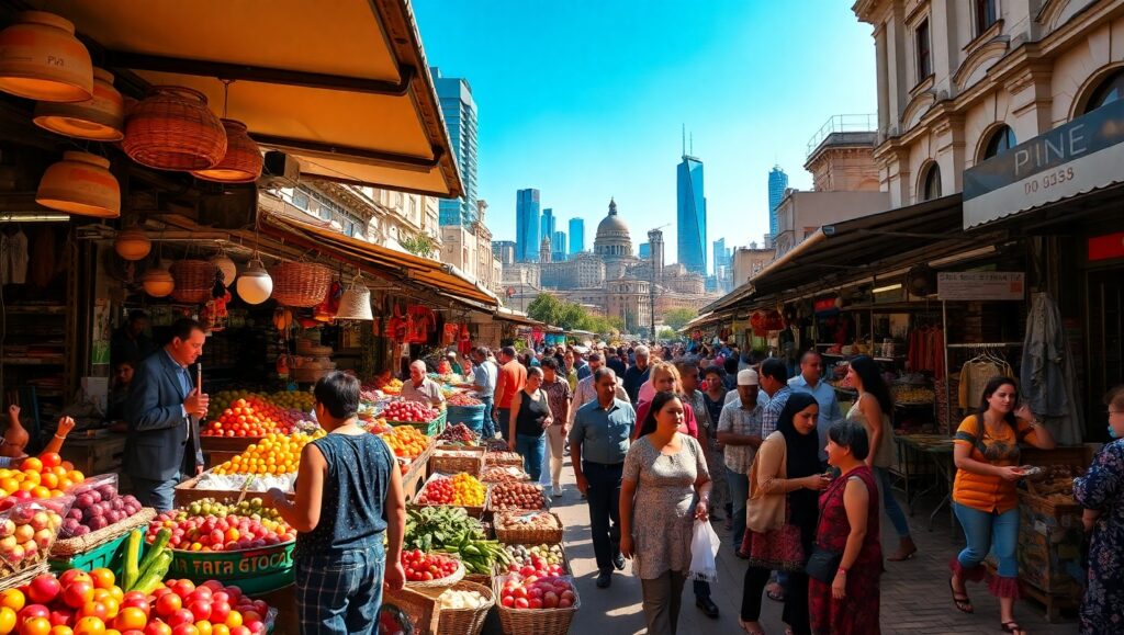 Bird’s Eye View of Market Life – free AI stock image