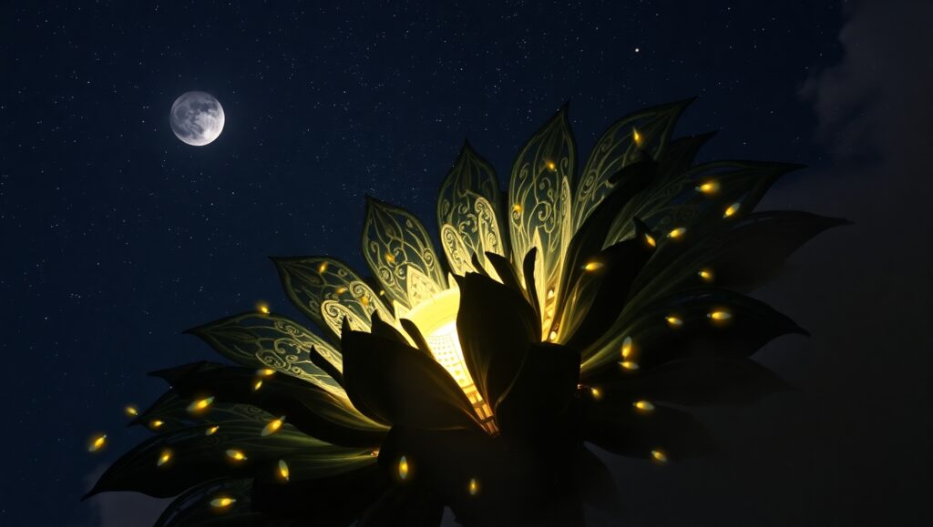 Blooming Mechanics Under Stars – free AI stock image