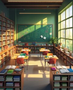 Books and Chalkboards in a Learning Space – free AI stock image