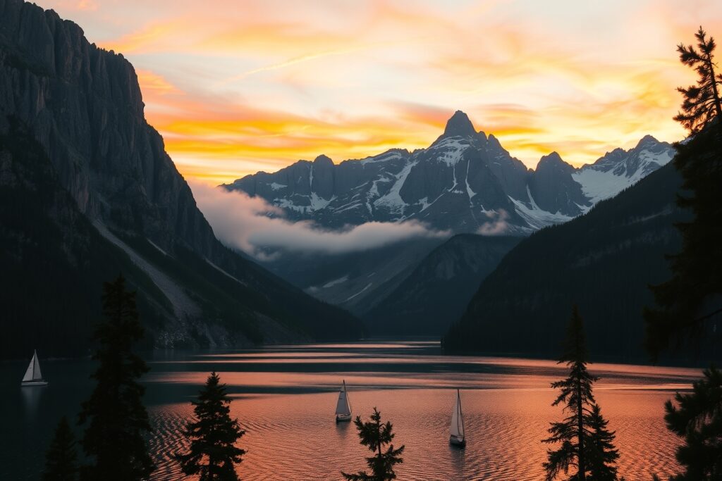 Breathtaking Sunset Over Majestic Mountains – free AI stock image