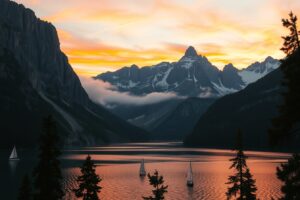 Breathtaking Sunset Over Majestic Mountains – free AI stock image