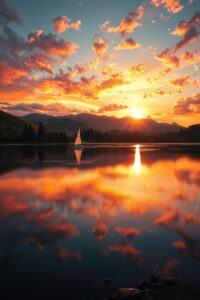 Breathtaking Sunset Over Serene Lake – free AI stock image