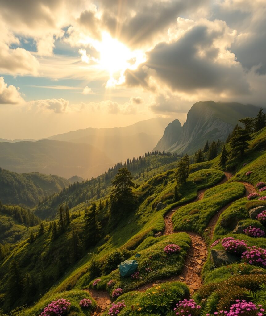 Breathtaking View of Mountainous Travel Trails – free AI stock image