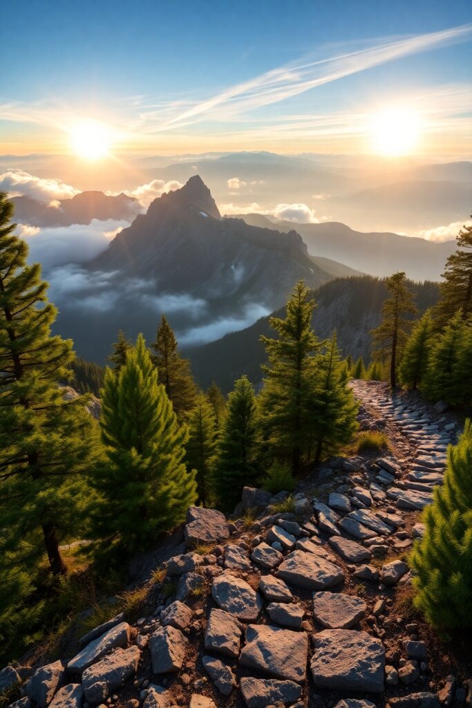 Breathtaking Views from a Mountain Trail – free AI stock image