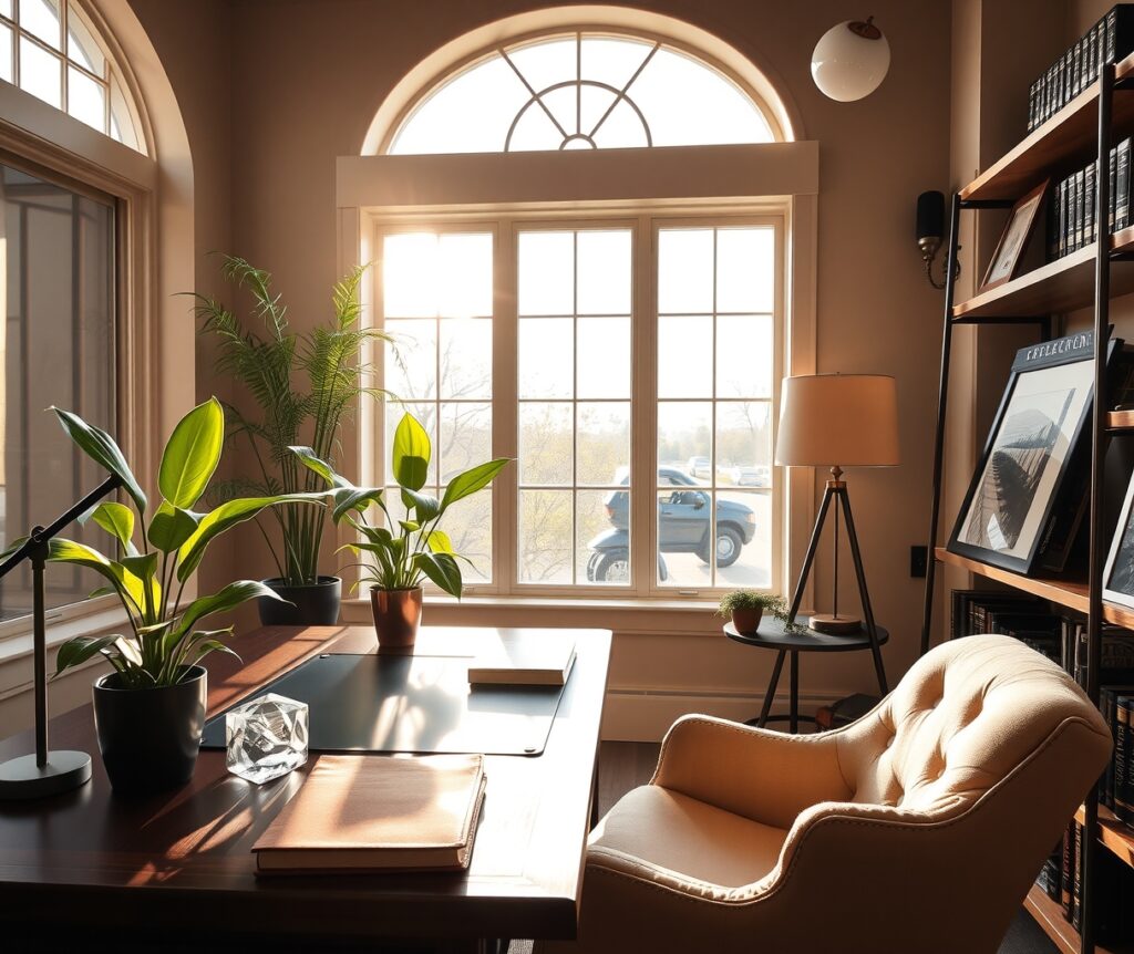 A Bright and Cozy Home Office Space – free AI stock image
