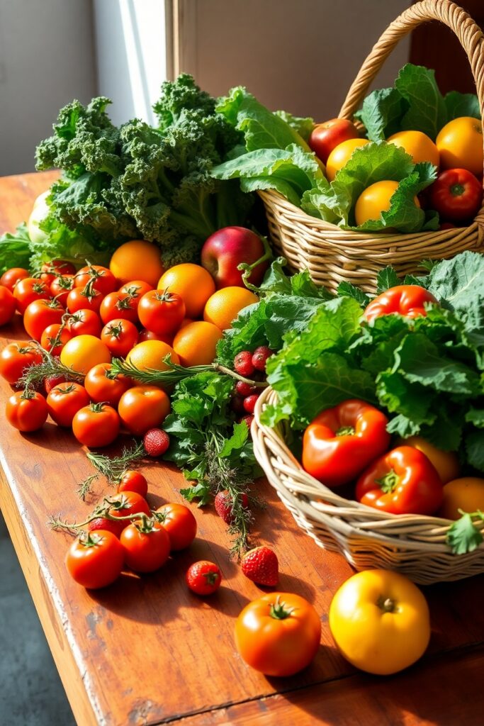 A Bright Array of Fresh Fruits and Vegetables – free AI stock image