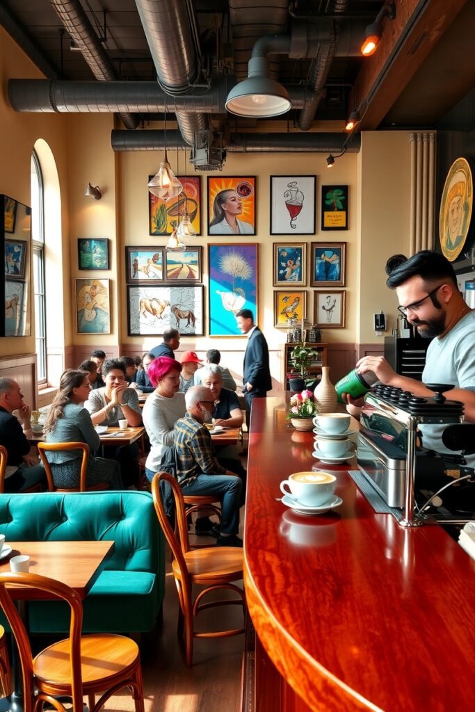 Bright Urban Cafe Lifestyle Scene – free AI stock image