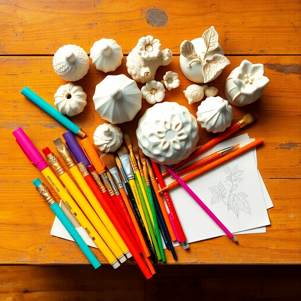 Brightly Colored Objects on a Wooden Table – free AI stock image