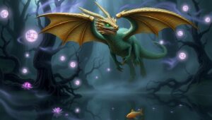 Bronze Dragon in Mystical Forest – free AI stock image