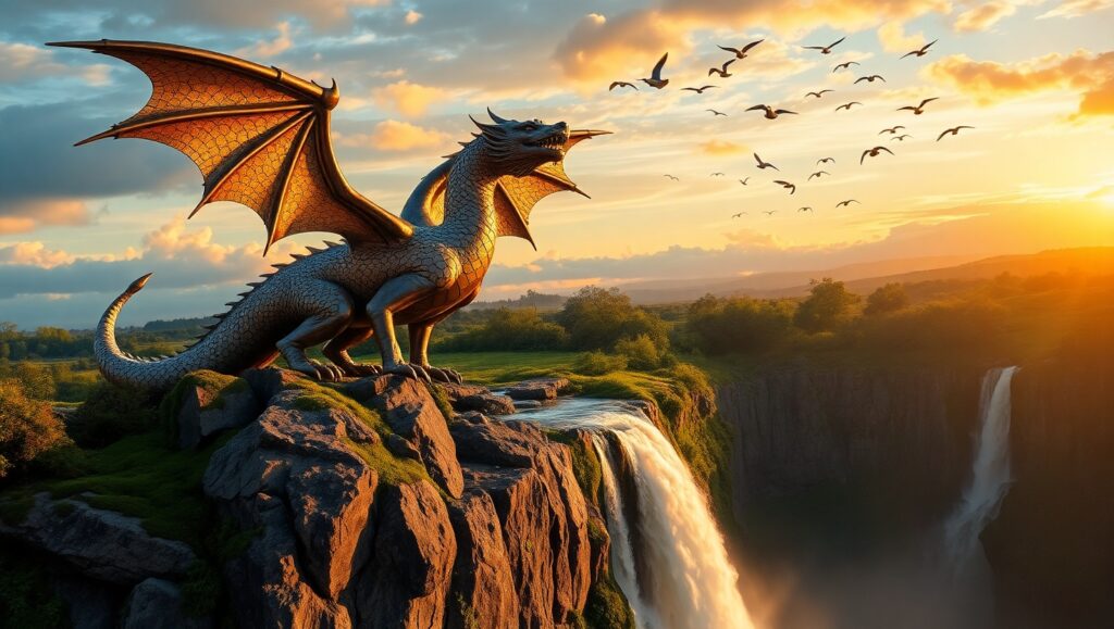 Bronze Guardian of the Falls – free AI stock image