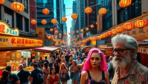 Bustling City Street from Above – free AI stock image