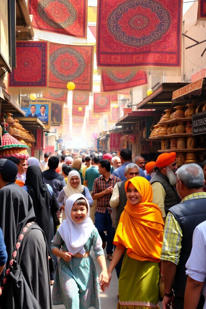 A Busy Bazaar with People Interacting – free AI stock image