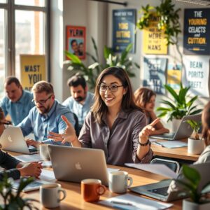 Busy Office Environment with Diverse Team – free AI stock image