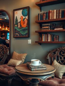 Café Lifestyle with Books and Coffee – free AI stock image