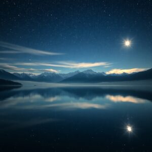Calm Lake Reflecting a Starry Sky – free AI stock image