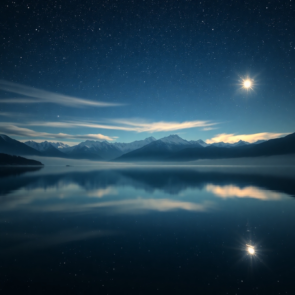 Calm Lake Reflecting a Starry Sky – free AI stock image