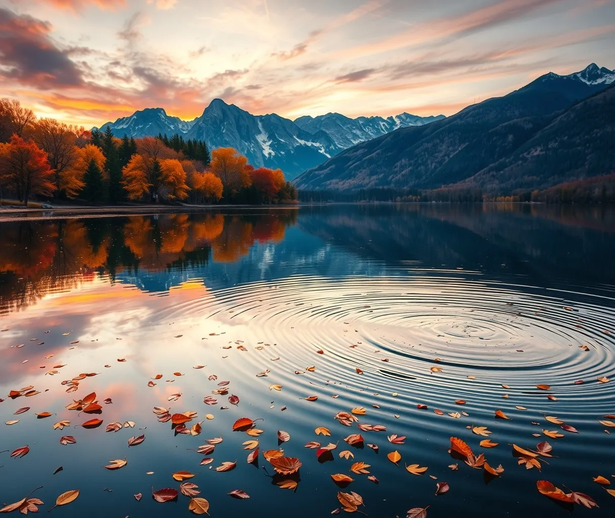 Calm Lake Reflecting Autumn Trees