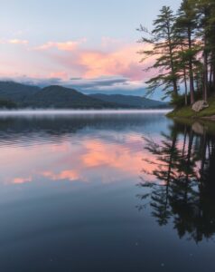 Calm Lake Reflecting Dawn’s Light – free AI stock image