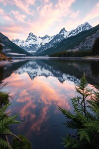 Calm Lake Reflecting Majestic Mountains – free AI stock image