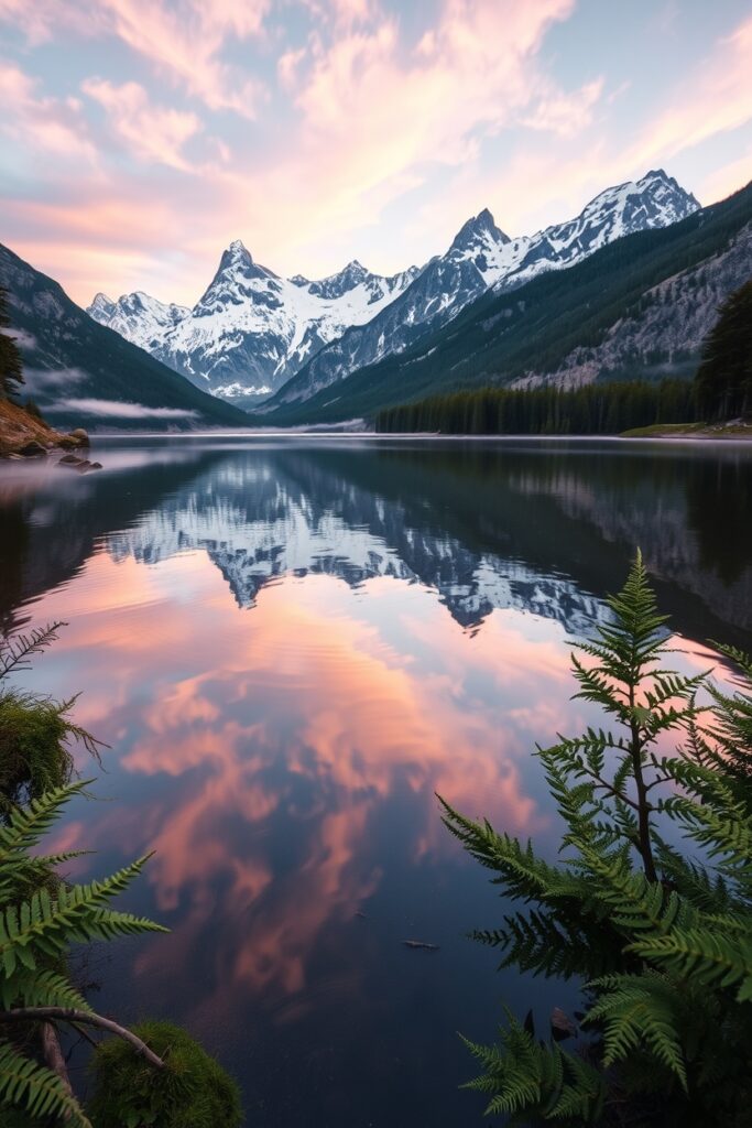 Calm Lake Reflecting Majestic Mountains – free AI stock image
