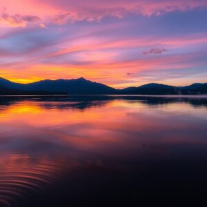 Calm Lake Reflection at Sunset – free AI stock image