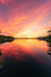 Calm Lake Reflection at Sunset – free AI stock image