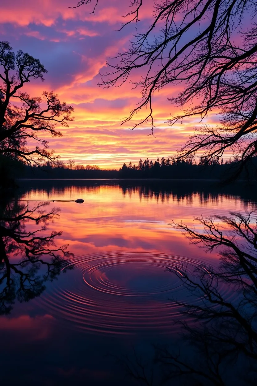 Calm Lake Under a Glowing Sunset