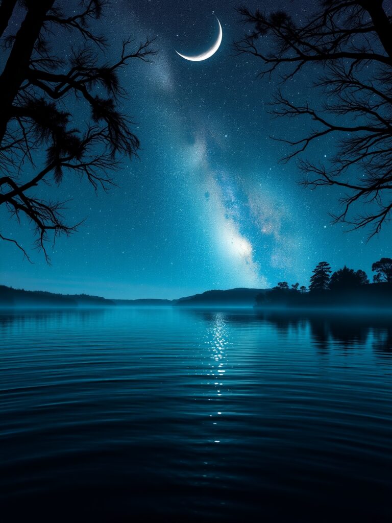 Calm Lake Under a Starry Sky – free AI stock image