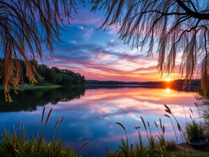 Calm Lake Under a Twilight Sky – free AI stock image