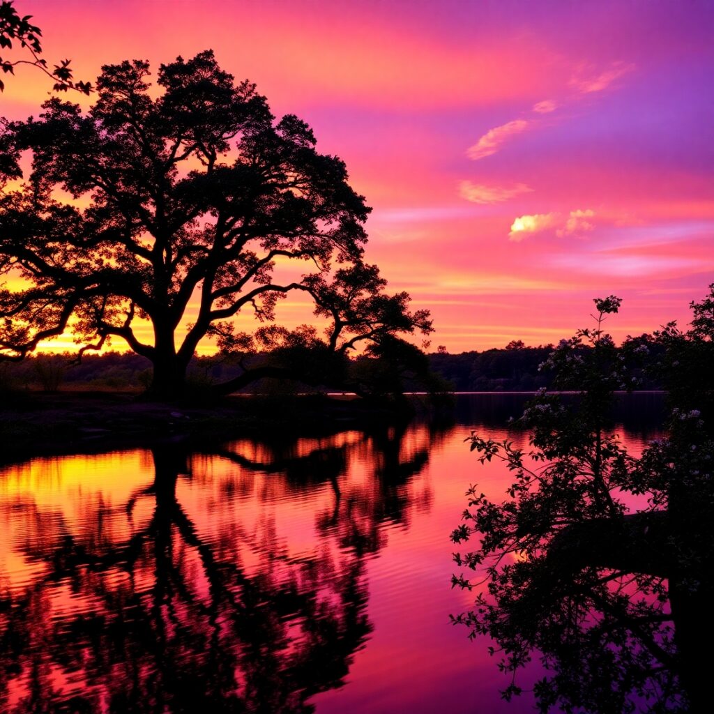 Calm Lakeside with Soft Reflections – free AI stock image