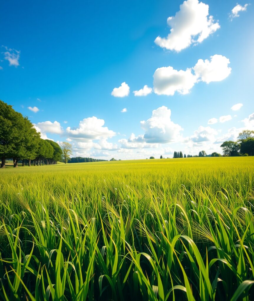 Calm Meadow Under a Vast Blue Sky – free AI stock image