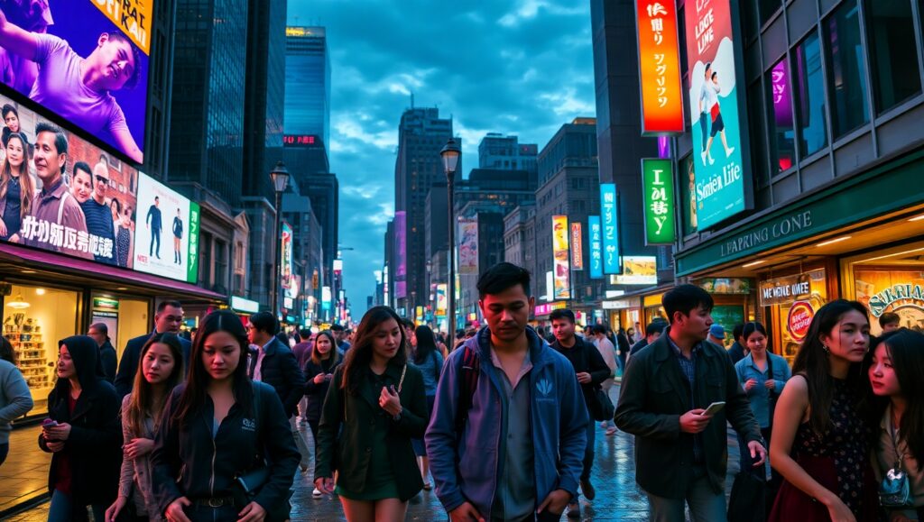 Candid Encounters in Neon Light – free AI stock image